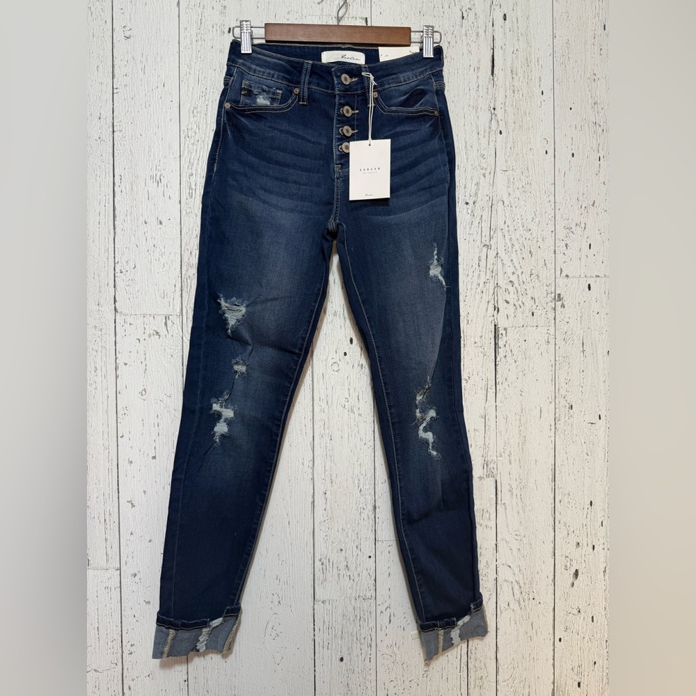 KanCan High Rise Distressed Dark Blue Jeans